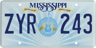 MS license plate ZYR243