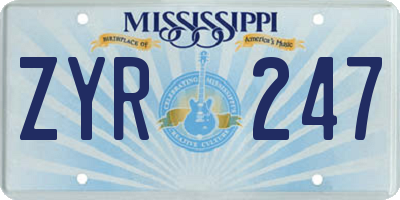 MS license plate ZYR247