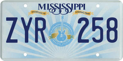 MS license plate ZYR258