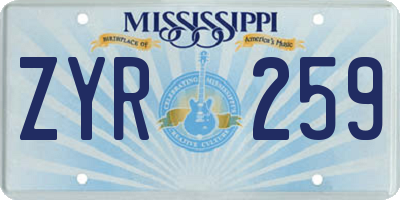 MS license plate ZYR259