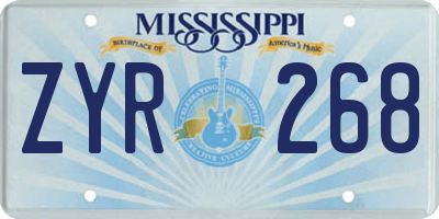 MS license plate ZYR268
