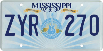MS license plate ZYR270