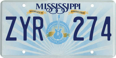 MS license plate ZYR274