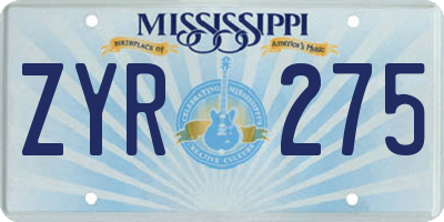 MS license plate ZYR275