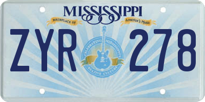 MS license plate ZYR278
