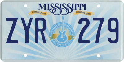 MS license plate ZYR279
