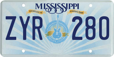 MS license plate ZYR280