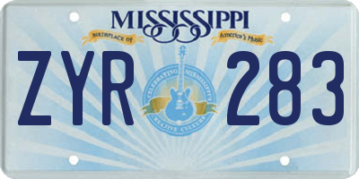 MS license plate ZYR283