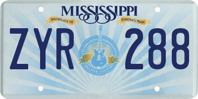 MS license plate ZYR288