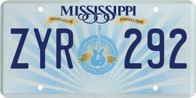 MS license plate ZYR292