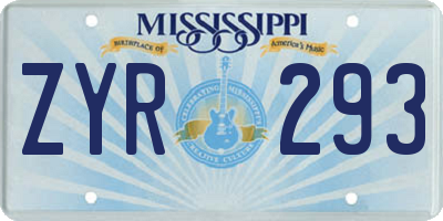 MS license plate ZYR293