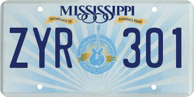 MS license plate ZYR301