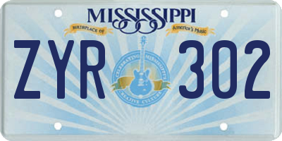 MS license plate ZYR302