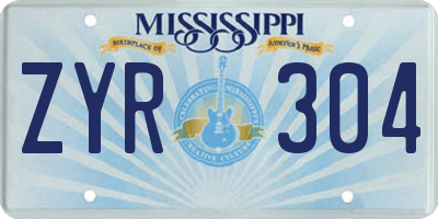 MS license plate ZYR304