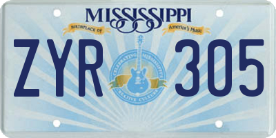 MS license plate ZYR305