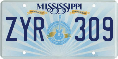 MS license plate ZYR309