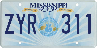 MS license plate ZYR311