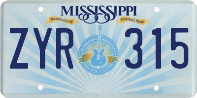 MS license plate ZYR315