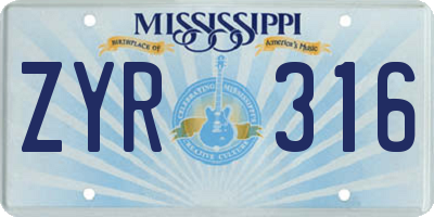MS license plate ZYR316