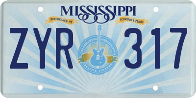 MS license plate ZYR317