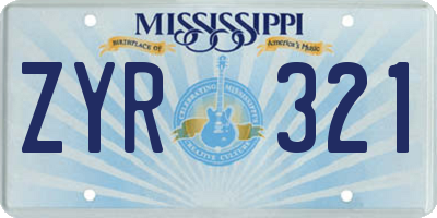 MS license plate ZYR321