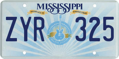 MS license plate ZYR325