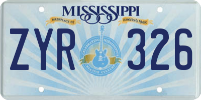 MS license plate ZYR326