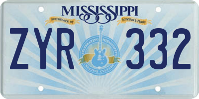 MS license plate ZYR332