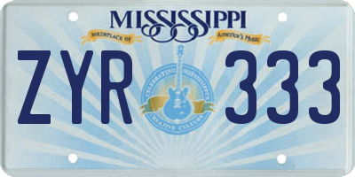 MS license plate ZYR333