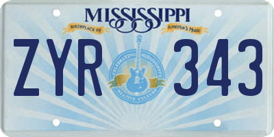MS license plate ZYR343