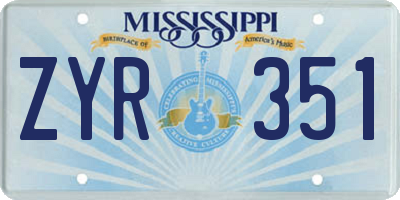 MS license plate ZYR351