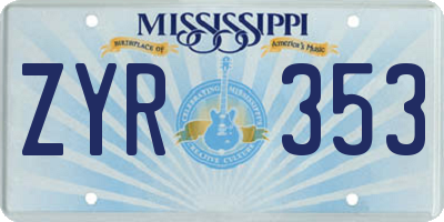 MS license plate ZYR353