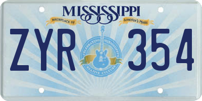 MS license plate ZYR354