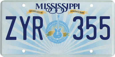 MS license plate ZYR355