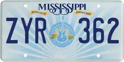MS license plate ZYR362
