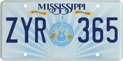 MS license plate ZYR365