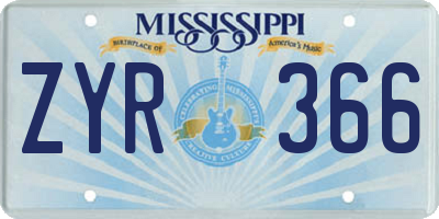MS license plate ZYR366