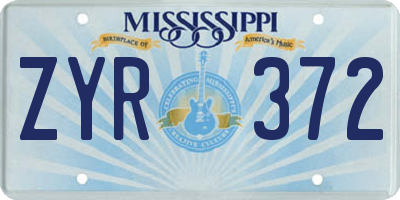MS license plate ZYR372