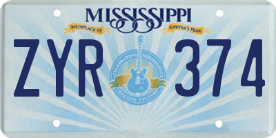 MS license plate ZYR374