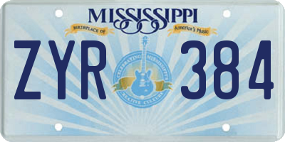MS license plate ZYR384