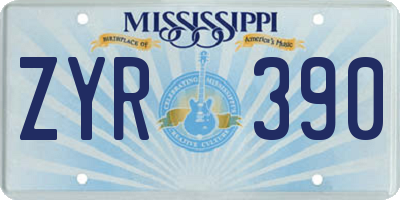 MS license plate ZYR390