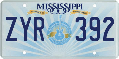 MS license plate ZYR392