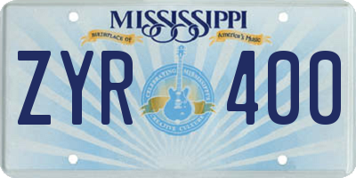 MS license plate ZYR400