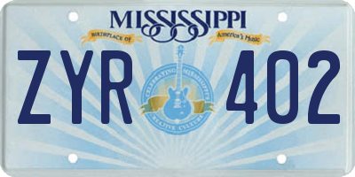 MS license plate ZYR402