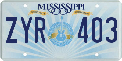 MS license plate ZYR403