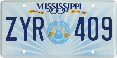 MS license plate ZYR409