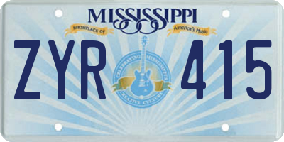 MS license plate ZYR415