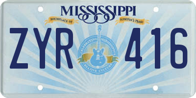 MS license plate ZYR416