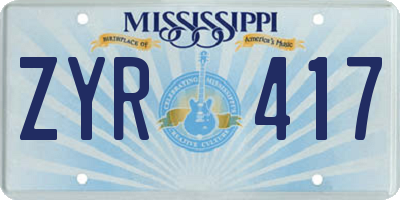 MS license plate ZYR417
