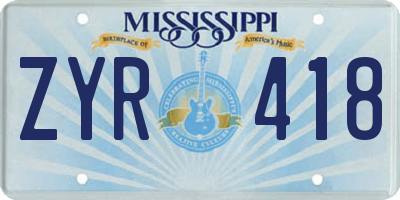 MS license plate ZYR418